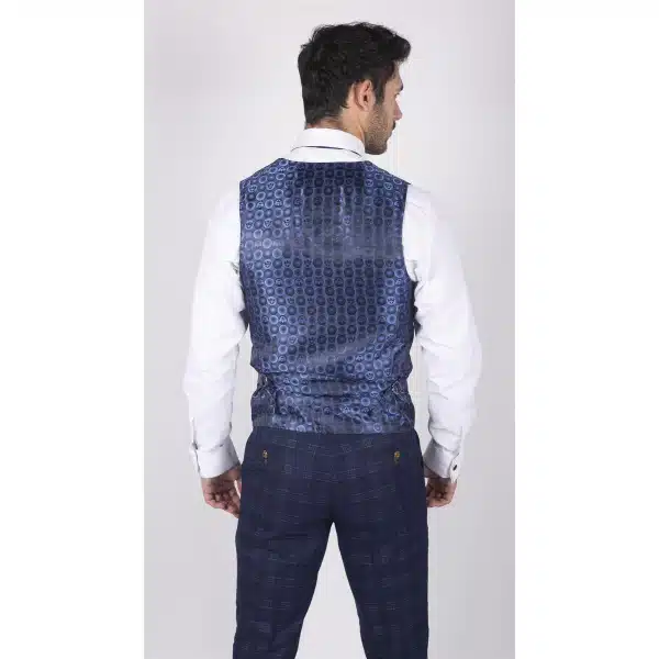 Mens Marc Darcy Blue Check Prince Of Wales Waistcoat Smart Casual Slim Fit Chigwell