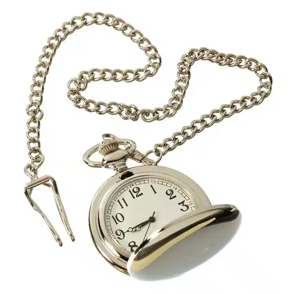 Classic 1920's Style Pocket Silver Watch with Chain