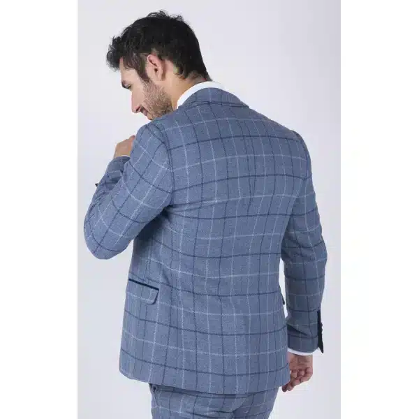 Mens Marc Darcy Light Blue Navy Check Blazer Smart Casual Tweed Slim Fit Clinton