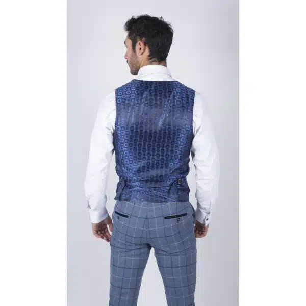 Mens Marc Darcy Light Blue Navy Check Waistcoat Smart Casual Tweed Slim Fit Clinton