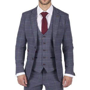 Mens Marc Darcy Blue Grey Red Check Blazer Smart Casual Tweed Slim Fit Drake