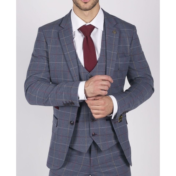 Mens Marc Darcy Blue Grey Red Check Blazer Smart Casual Tweed Slim Fit Drake