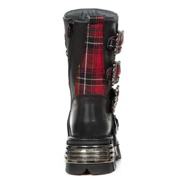 New Rock 391T-S1 Black Leather Tartan Gothic Boots Punk EMO Military