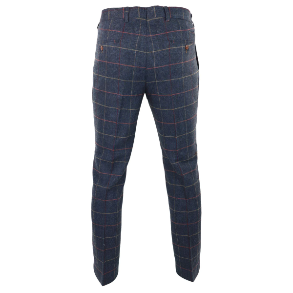 Mens Navy Blue Wine Trousers Check Herringbone Tweed Vintage New Marc Darcy