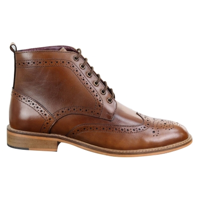 Mens Brogue Ankle Boots  Tan