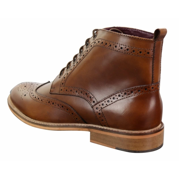 Mens Brogue Ankle Boots  Tan