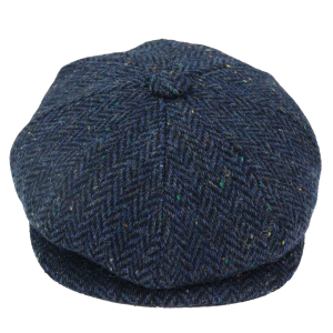 Mens Herringbone Blue Tweed 8 Panel Cap