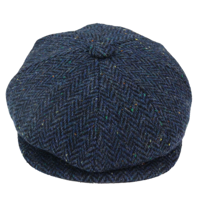 Mens Herringbone Blue Tweed 8 Panel Cap