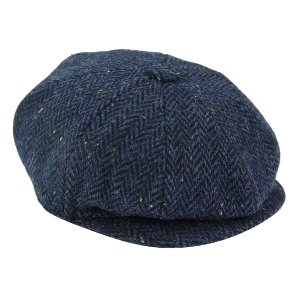 Mens Herringbone Blue Tweed 8 Panel Cap