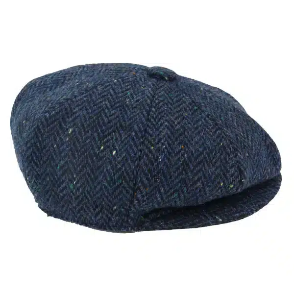 Mens Herringbone Blue Tweed 8 Panel Cap