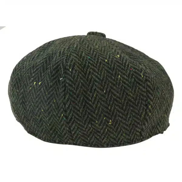 Mens Herringbone Tweed 8 Panel Cap Olive