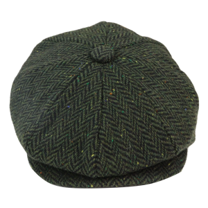 Mens Herringbone Tweed 8 Panel Cap Olive