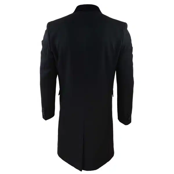 Mens 3/4 Long Double Breasted Black Overcoat