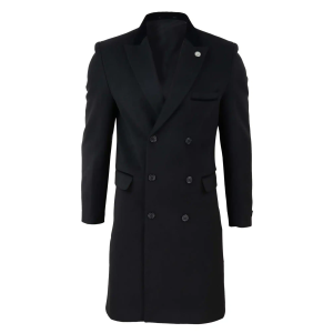 Mens 3/4 Long Double Breasted Black Overcoat