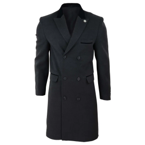 Mens 3/4 Long Double Breasted Charcoal Overcoat