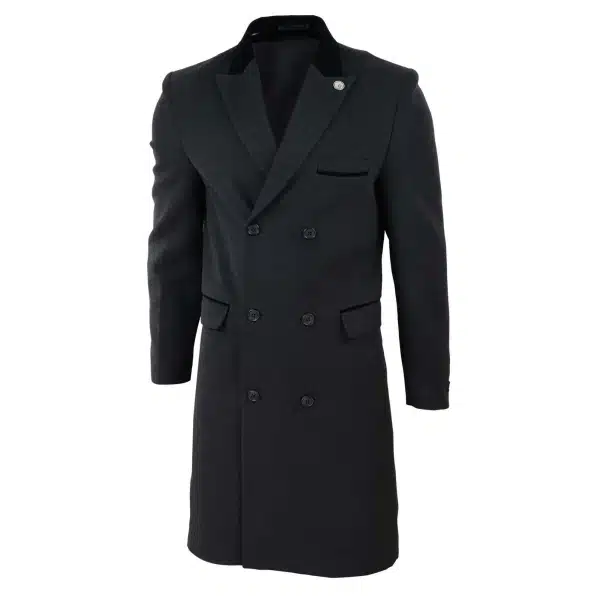 Mens 3/4 Long Double Breasted Charcoal Overcoat