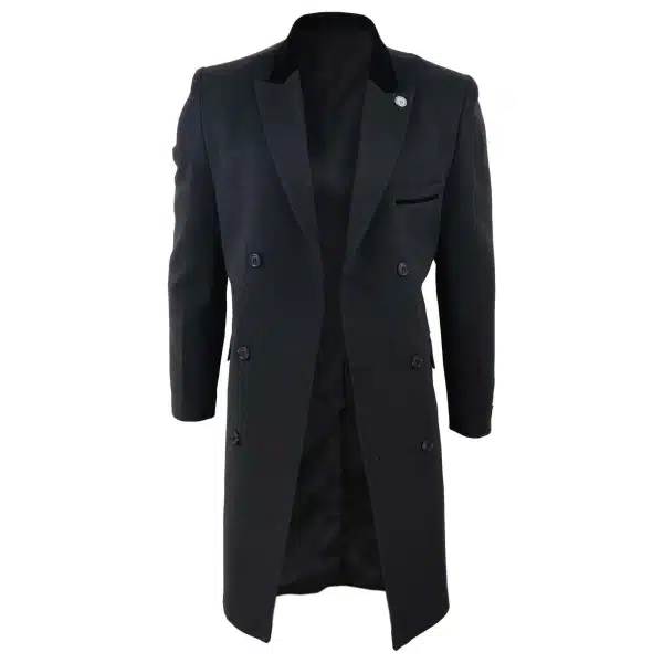 Mens 3/4 Long Double Breasted Charcoal Overcoat