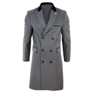 Mens 3/4 Long Double Breasted Grey Overcoat