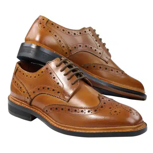 Mens Oxford Brogue Shoes Laced Leather Goodyear Welted Tan Brown Burgundy