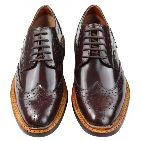 Mens Oxford Brogue Shoes Laced Leather Goodyear Welted Tan Brown Burgundy