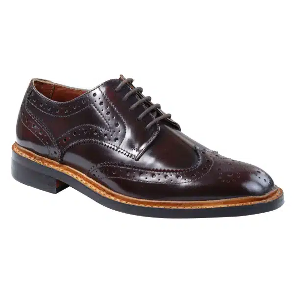 Mens Oxford Brogue Shoes Laced Leather Goodyear Welted Tan Brown Burgundy