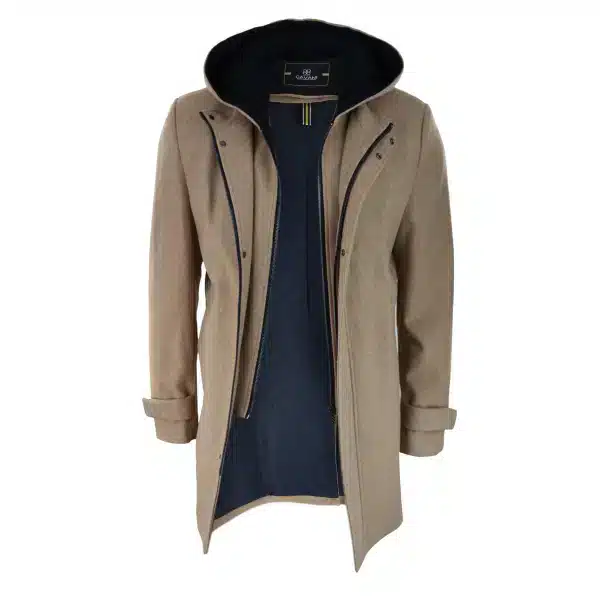 Mens 3/4 Long Overcoat Camel Jacket Coat Removable Hood Smart Casual Winter Warm Wool