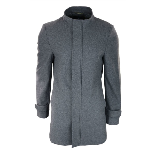 Mens 3/4 Long Overcoat Grey Jacket Coat Removable Hood Smart Casual Winter Warm Wool