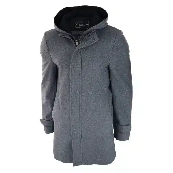 Mens 3/4 Long Overcoat Grey Jacket Coat Removable Hood Smart Casual Winter Warm Wool