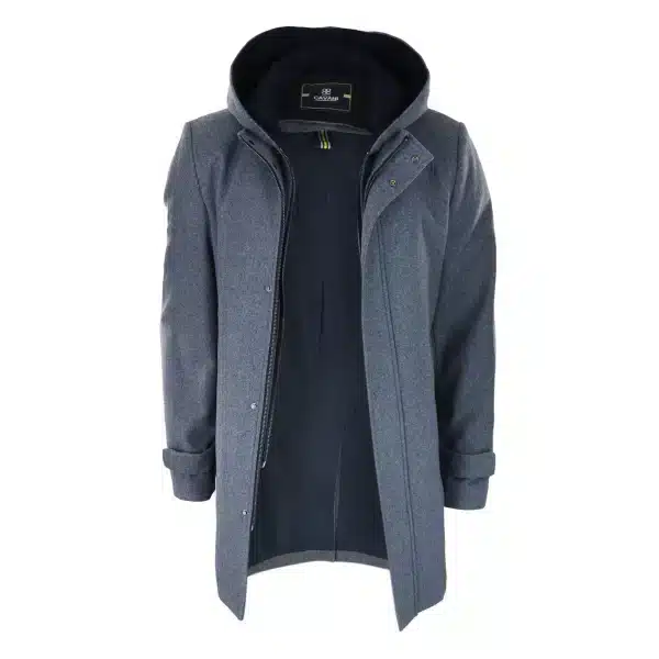 Mens 3/4 Long Overcoat Grey Jacket Coat Removable Hood Smart Casual Winter Warm Wool