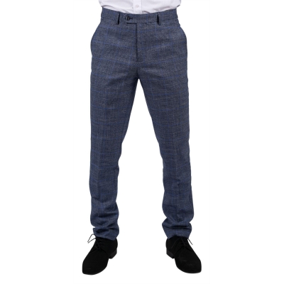 Mens Trousers Blue Prince Of Wales Check Tailored Fit Summer Classic Vintage