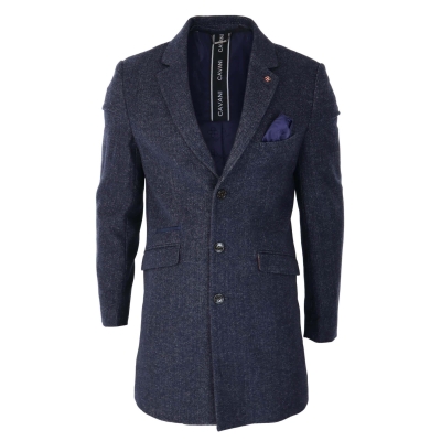 Cavani Mens Classic 3/4 Length BlueOvercoat