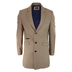 Cavani Mens Classic 3/4 Length Camel Overcoat