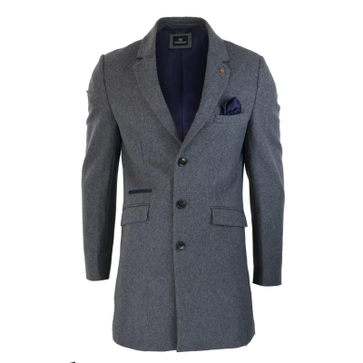 Cavani Mens Classic 3/4 Length Grey Overcoat