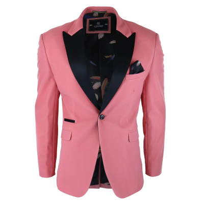 Mens Velvet Blazer Tuxedo Jacket Black Satin Lapel Pastel Pink