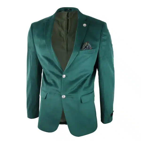 Mens Velvet Blazer Suit Jacket 2 Button Dinner Smart Casual Formal Tailored Fit - Green