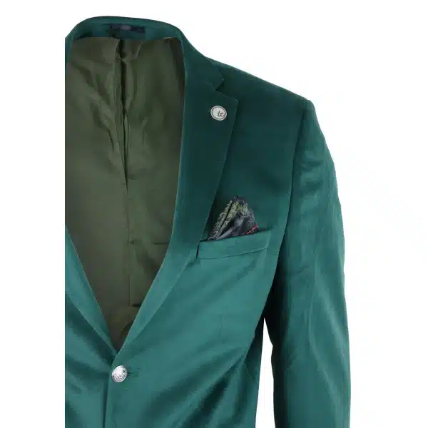 Mens Velvet Blazer Suit Jacket 2 Button Dinner Smart Casual Formal Tailored Fit - Green