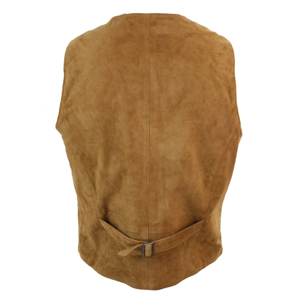 Mens Waistcoat Gilet Real Genuine Suede Leather Retro Vintage Western Vest Tan Brown