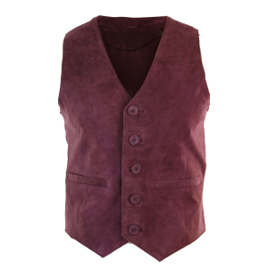 Mens Waistcoat Gilet Real Genuine Suede Leather Retro Vintage Western Vest Burgundy