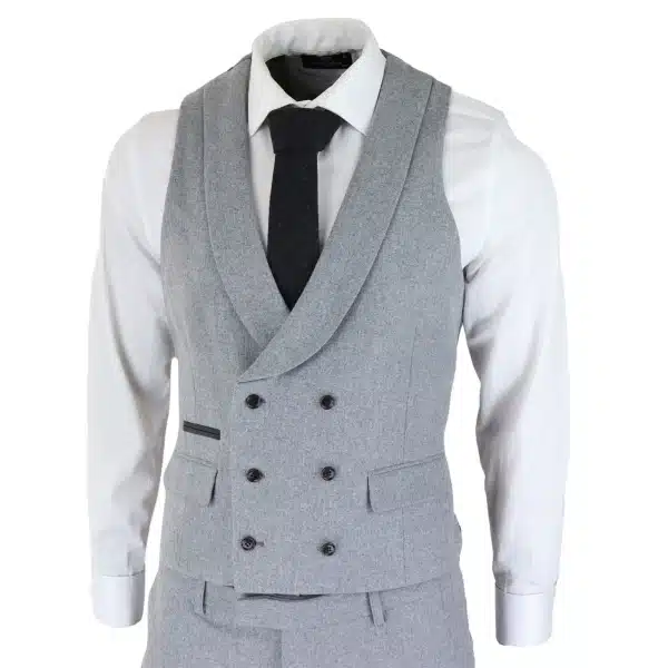 Mens Wool 3 Piece Grey Suit Double Breasted Waistcoat Wedding Party Vintage 1920s