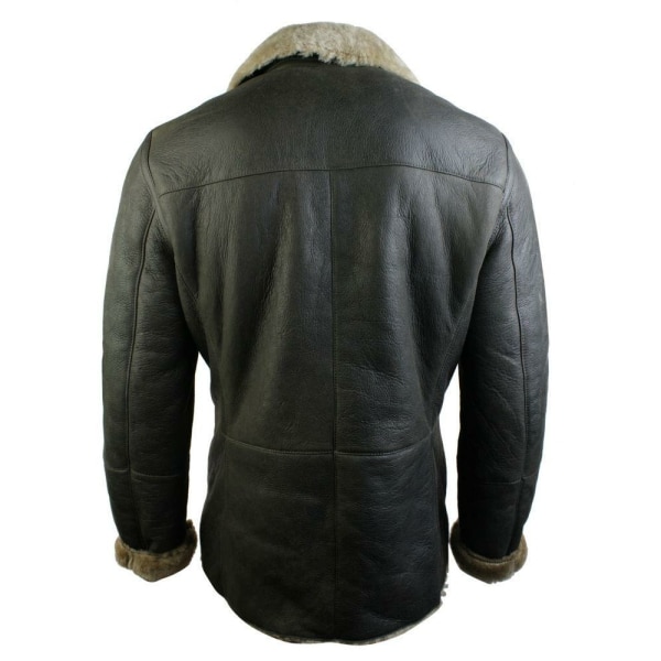 Mens Real Shearling German Navy Sheepskin Double Breasted Jacket Vintage Brown