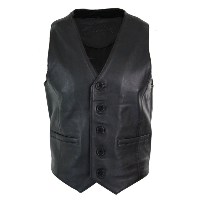 Infinity 153 Napa - Mens Real Leather Gilet Waistcoat Classic Vintage Retro Black