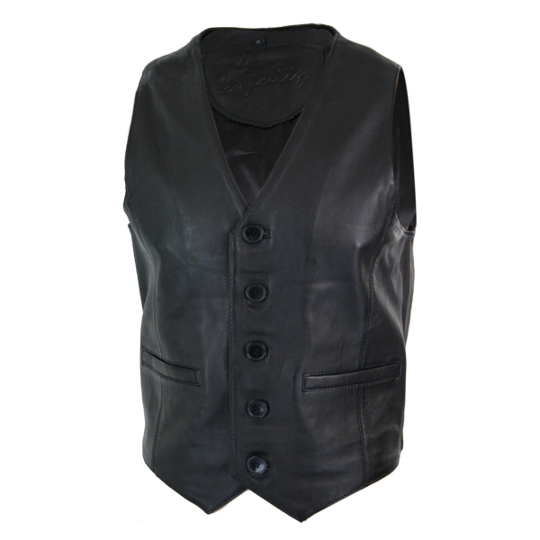 Infinity 153 Napa - Mens Real Leather Gilet Waistcoat Classic Vintage Retro Black