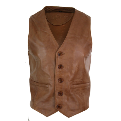 Infinity 153 Napa - Mens Real Leather Gilet Waistcoat Classic Vintage Retro Camel