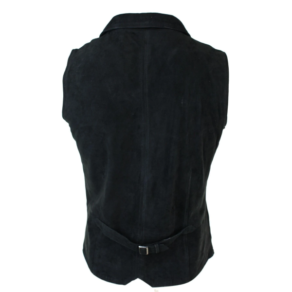 Mens Real Suede Leather Black Smart Casual Gilet Waistcoat Vintage Retro