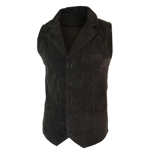 Mens Real Suede Leather Brown Smart Casual Gilet Waistcoat Vintage Retro