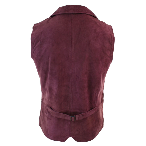 Mens Real Suede Leather Burgundy Smart Casual Gilet Waistcoat Vintage Retro