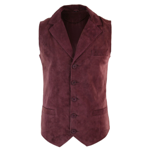 Mens Real Suede Leather Burgundy Smart Casual Gilet Waistcoat Vintage Retro