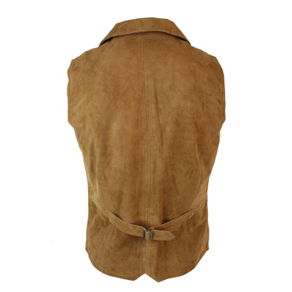 Mens Real Suede Leather Tan Brown Smart Casual Gilet Waistcoat Vintage Retro