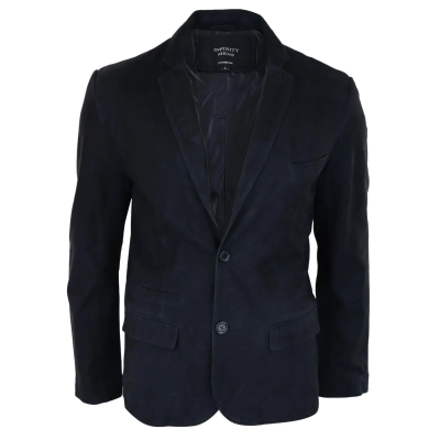 Mens Genuine Suede Blazer Style Jacket Leather Mens Classic VIntage Smart Casual Black