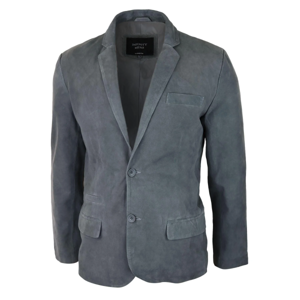 Mens Genuine Suede Blazer Style Jacket Leather Mens Classic VIntage Smart Casual Grey